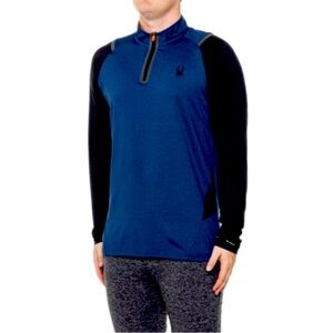Spyder Active Compression 1/4 Zip Pullover Shirt Mens M Blue Black